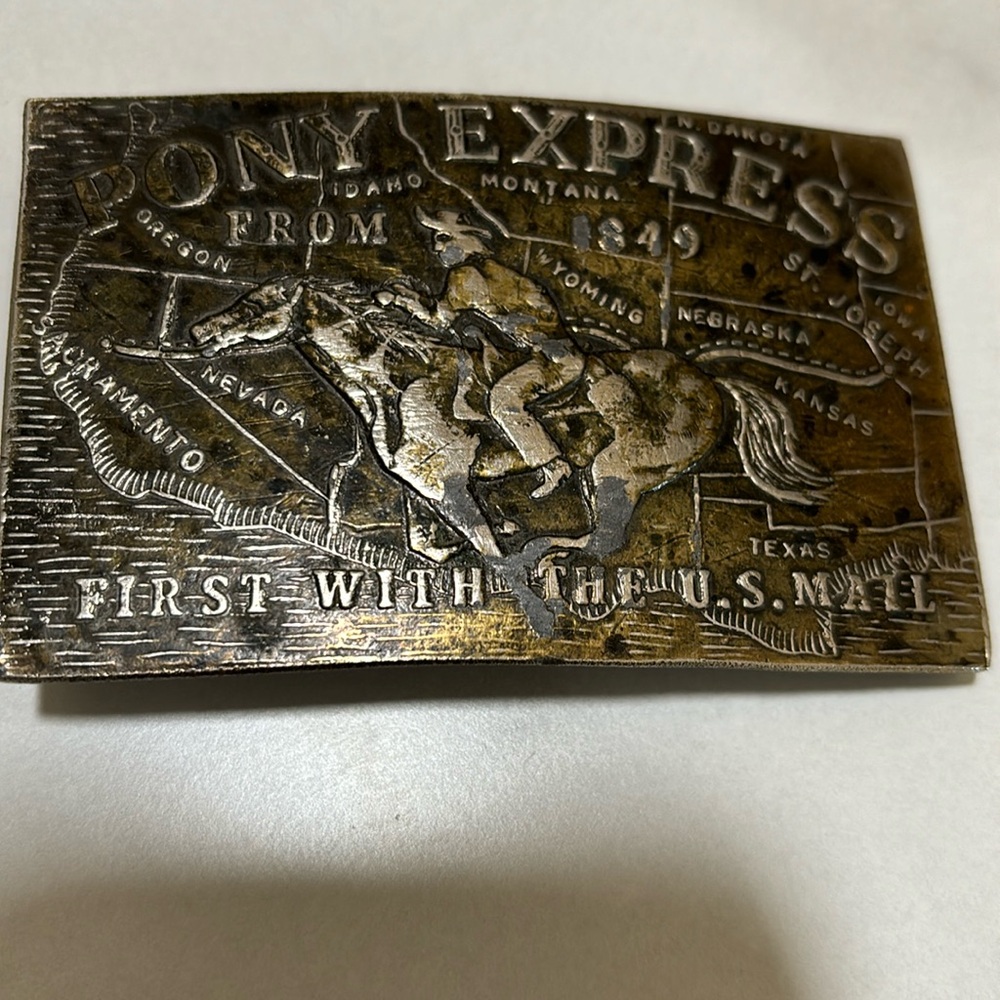 Vintage 80’s LEWIS belt buckle PONY EXPRESS Cowboy Western Horse Riding